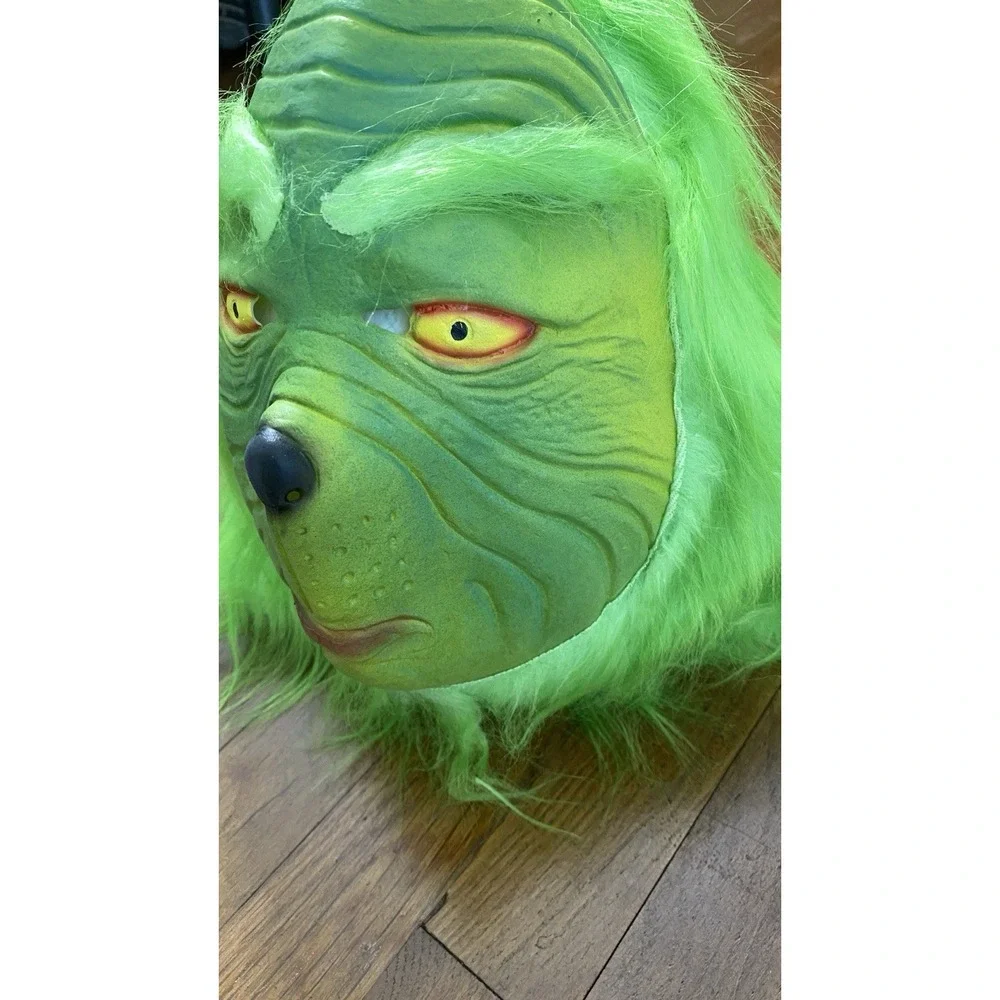 Grinch Mask Full Face With Fur Realistic Costume Adult Halloween Party Holiday